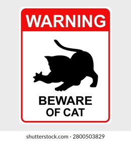 Beware of cat warning sign. Flat vector illustration