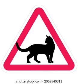 Beware of cats, road sign, cat on board, red triangle vector icon