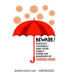 beware corona virus, slogan typography graphic illustration vector with umbrella icon