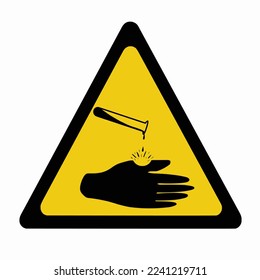 Cuidado con las sustancias corrosivas, señalización triangular,Ilustración vectorial.