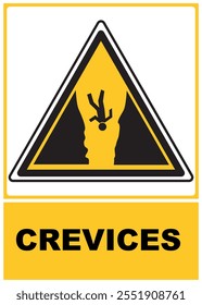 Beware of crevices, ski mountain warning. Isolated illustration.