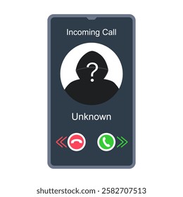 Beware of the criminal. Smartphone call from unknown or stranger number. Scam, Prank, Fraud, and phishing on a mobile phone vector illustration.