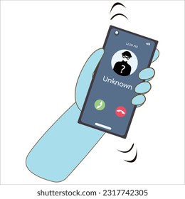 Beware of criminals, smartphone calls from unknown numbers or strangers, scammers, pranks, scams and phishing on mobile phones. Flat vector illustration design.