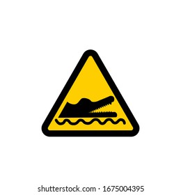 Beware of Crocodile Yellow Warning Vector Sign Isolated White Background