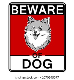 Beware of cute dog plate pop art retro vector illustration. Isolated image on white background. Comic book style imitation.