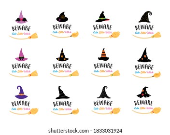 beware of cute little witch hat vector