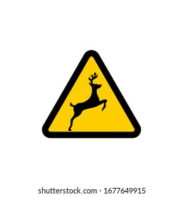 Beware of Deer Yellow Warning Vector Sign Isolated White Background