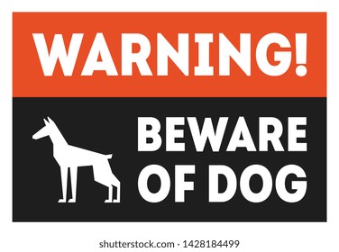 Beware of Dog Red and Black Warning Sign Vector Illustration