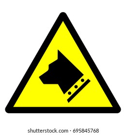 Beware of dog sign. Guard dog with collar, yellow triangular warning sign, vector illustration.
