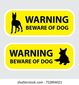 Beware of the dog sign on yellow background. Vector illustration for your cute design.
