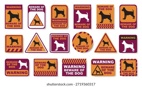 Tenga cuidado con la colección de señal de advertencia de perro con siluetas. Tableros de anuncios de seguridad en colores llamativos contrastantes