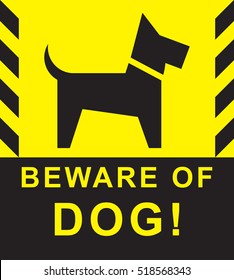 Beware of dog, warning sign, keep out, yellow and black, vector illustration.