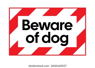 Cuidado com o sinal de aviso do cão com a borda listrada vermelha e branca - Aviso de segurança residencial - Imagem de alta qualidade do estoque vetorial