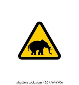 Beware of Elephant Yellow Warning Vector Sign Isolated White Background