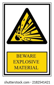 Beware Explosive Material,Yellow Vertical Square Label With Black Outline On White Background..eps