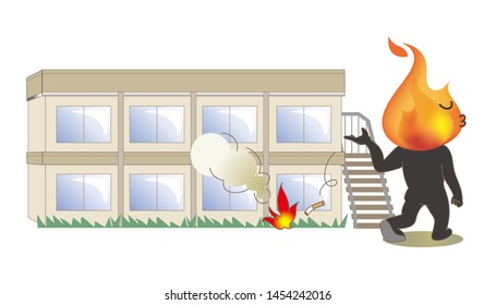 Beware of fire  -  Cigarette littering in building  