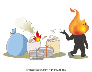 Beware of fire  -  Cigarette littering in garbage  
