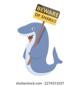 Vorsicht vor Fischsymbol-Cartoon-Vektorgrafik. Gefährdeter Hai. Kautionszone