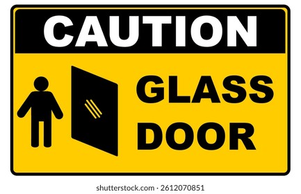 Beware glass door yellow signage. Caution glass door sign notice vector printable. Sticker for safety