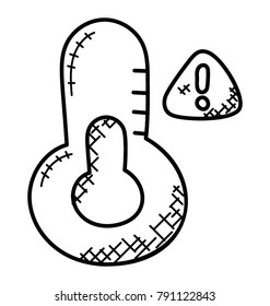 Beware high temperature, thermometer with hazard sign, doodle vector 
