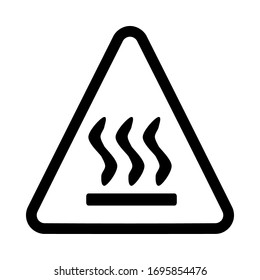 Beware hot icon in black and white, flat triangle sign for safety. Waring and caution graphic. 