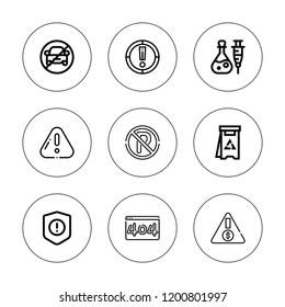 Beware icon set. collection of 9 outline beware icons with danger, error, no parking, poison, risk icons. editable icons.