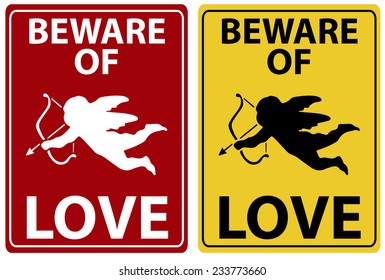 Beware Of Love Vector Icon. St.Valentine's Humor Icon. Cupid Icon
