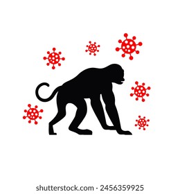 tenga cuidado con el gráfico de elemento virus de viruela del mono con ilustración de mono y Anuncio de póster de virus editable en Vector