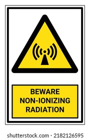 BEWARE NON-IONIZING RADIATION, Yellow vertical square label with black outline on white background.eps