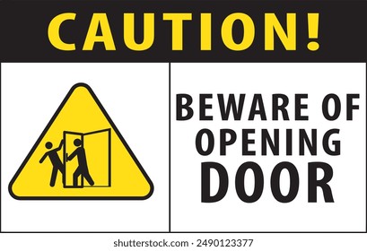 Beware of opening door sign notice vector