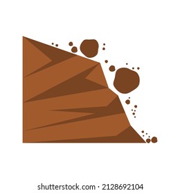 Beware of rockfall mountain hill landslide natural disaster warning sign brown icon flat vector design.