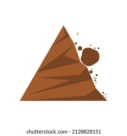 Beware of rockfall mountain hill landslide natural disaster warning sign brown icon flat vector design.