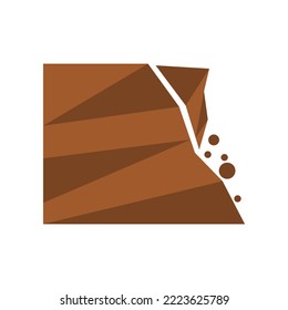 Beware of rockfall mountain hill landslide natural disaster warning sign icon flat vector design.