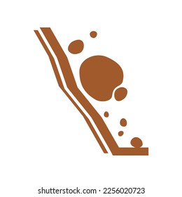 beware of rockfall mountain hill landslide natural disaster warning sign icon flat vector design.