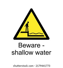 Beware - Shallow Water - Yellow Triangle hazard sign - International Water Safety Warning Sign, Depth Water, Water Protection Signs.