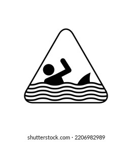 Beware Sharks Attack Warning Sign Vector Symbol. Swimmer Attacked By Shark Warning Symbol. 