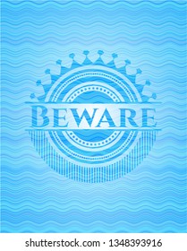 Beware sky blue water wave badge background.