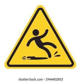 Beware slippery surface sign, Hazard warning symbol, Yellow triangle caution slippery floor logo sign vector