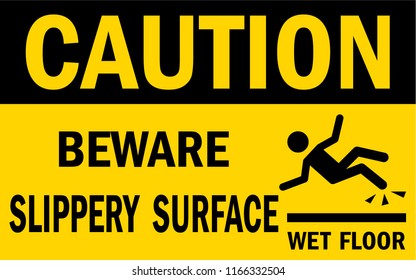 Beware slippery surface sign. Wet or slippery floor. Man falling. Vector sign.