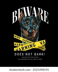 beware slogan with black dog behind the yellow warning sign vector illustration on black background