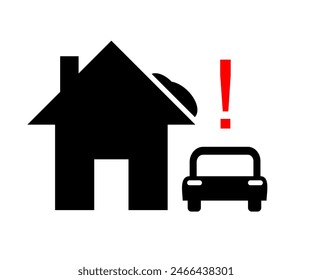 beware snow falling icon with car illustration vector. signage icon snow winter season