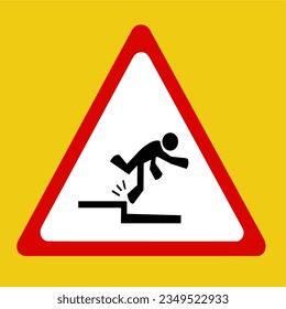 Vorsicht vor dem Schrittsymbol, rotes Dreieck-Vorsichtszeichen auf gelbem Hintergrund, Illustration, Vektordesign