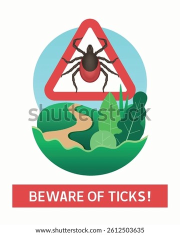 Beware of ticks. Vector information banner.