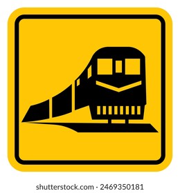 beware of train railways yellow printable template flat design icon isolated public sign transparent background