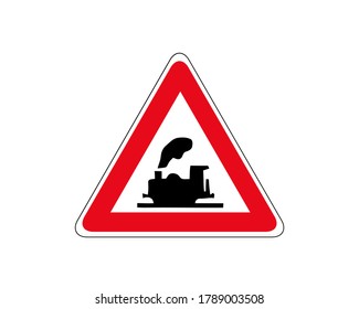Beware train warning of traffic signs. Traffic signs train tracks.