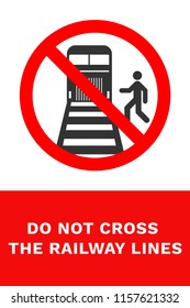 Beware of trains sign. Do not cross the railway lines. Vector.
