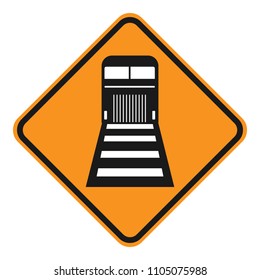 BEWARE OF TRAINS. Yellow and black rhombus sign. Vector.