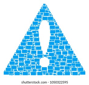 Beware Triangle Sign composition composed of filled rectangle pictograms. Vector filled rectangle icons are composed into geometric failure triangle sign collage.