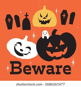 Cuidado com a ilustração do vetor. Halloween Tipografia Vetor Para T-Shirts, Bordado, Cartazes, Bandeiras, Cartões, Decoração De Festa, Balões