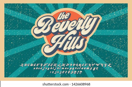 Bewerly Hills. Summer Time. Retro 3d Font In 80s Style. Vintage Typography. Summer Font Set.